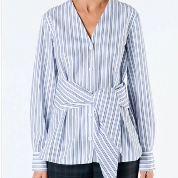 Tibi Liam Striped tie front button down blouse - Picture 12 of 13
